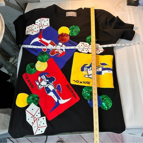 Vintage Black casino top size medium jester bling shiny Marisa Christina poker - Picture 5 of 10